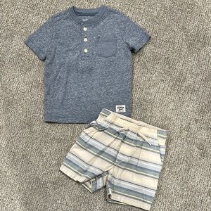 Blue Henley Shirt and Striped Shorts Set